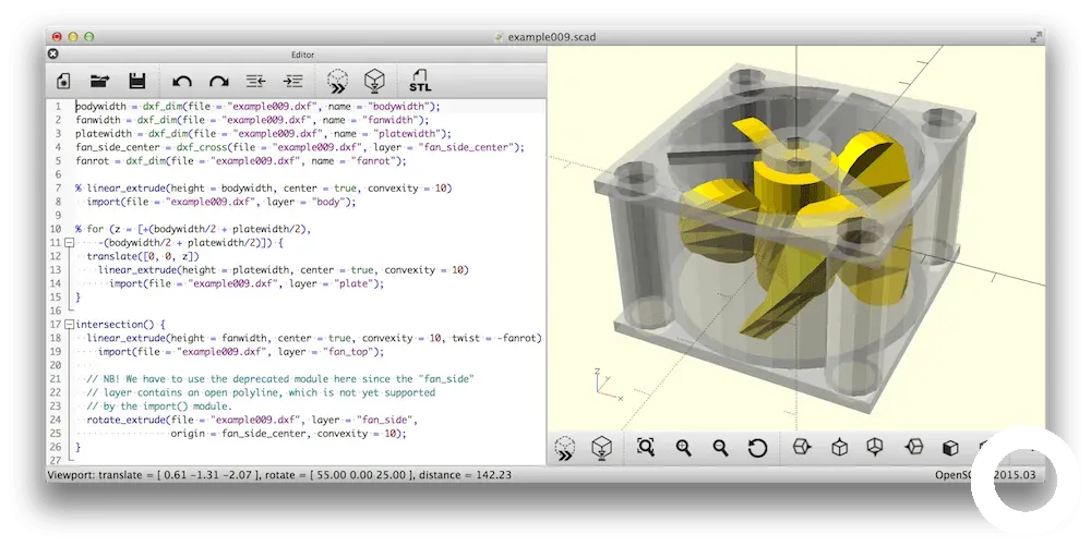 OpenSCAD - OpenSCAD arayüzünde kod yazarak oluşturulmuş 3D CAD modeli