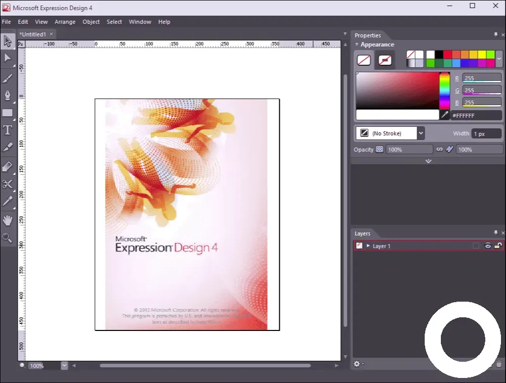 Microsoft Expression Design 4 arayüzü ve vektör tasarım araçları ekran görüntüsü