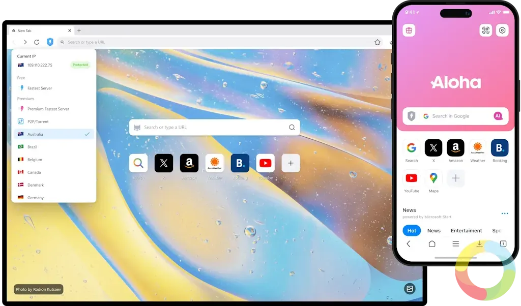 Aloha internet tarayıcısı mobil arayüzü ve VPN özellikleri