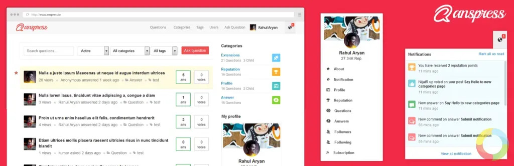 AnsPress WordPress soru cevap forum eklentisi arayüzü