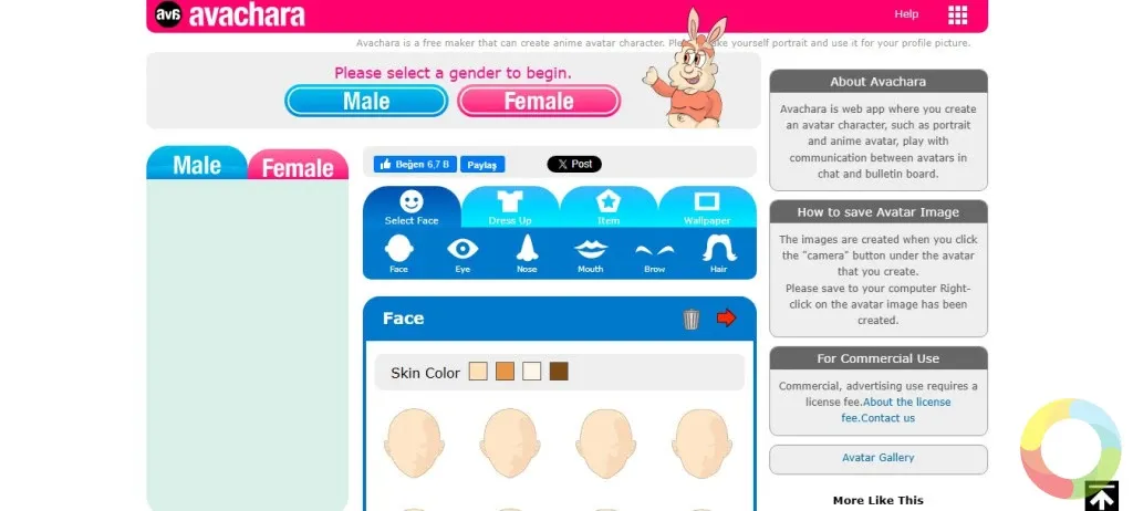 Avachara avatar oluşturma sitesi karakter özelleştirme ekran görüntüsü
