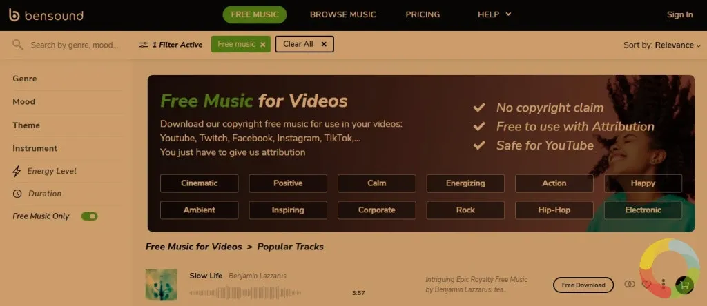 Bensound telifsiz müzik platformu, podcast ve video projeleri için ücretsiz fon müzikleri sunar