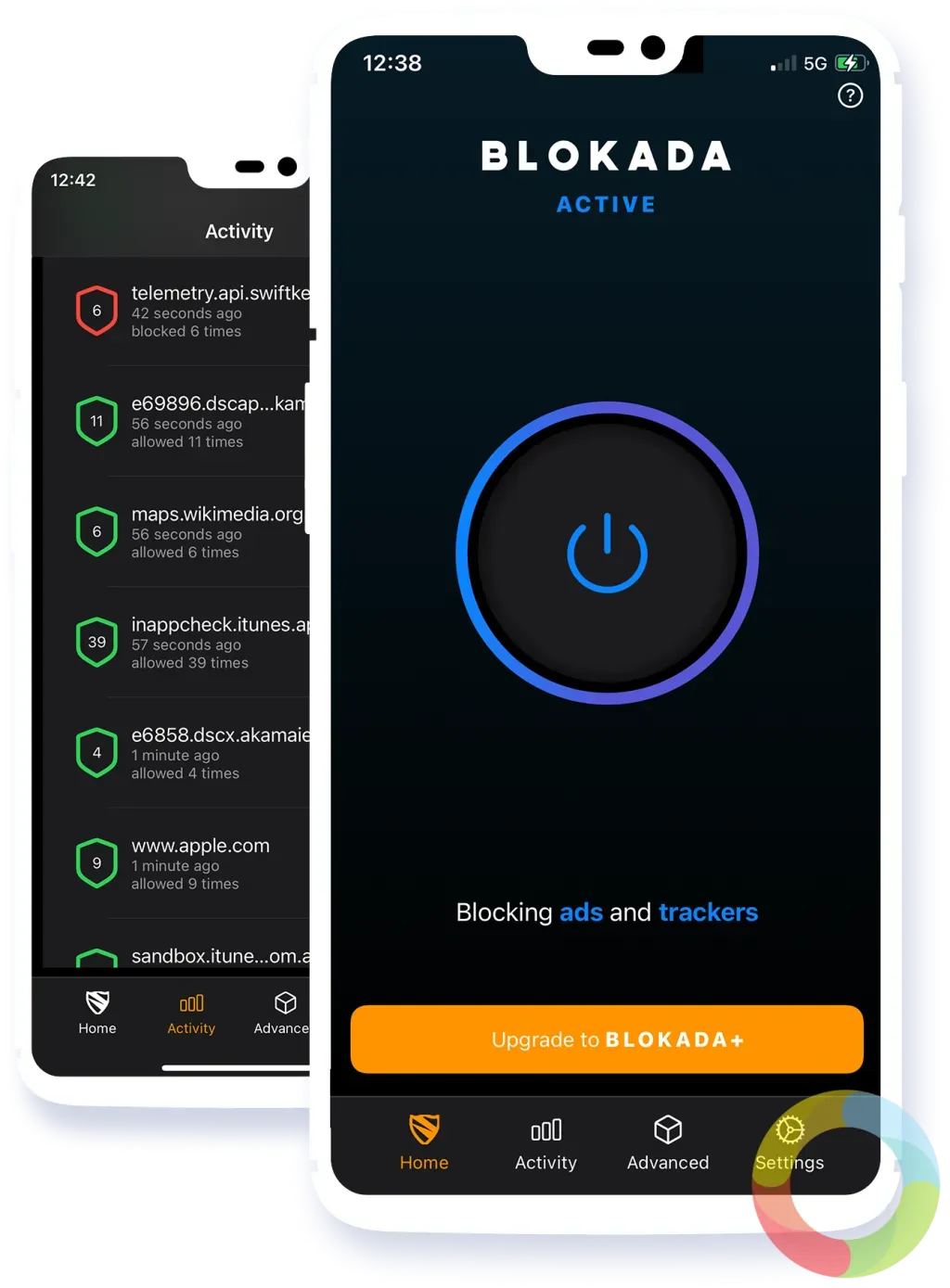 Blokada - reklam engelleyici uygulama Android ve iOS cihazlarda reklam ve izleyici engelleme arayüzü