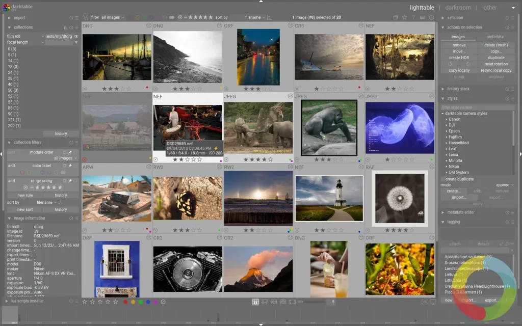 Darktable RAW fotoğraf düzenleme yazılımı kullanıcı arayüzü ve iş akışı özellikleri