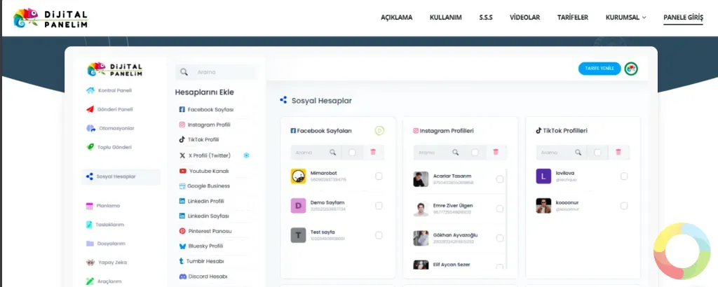 dijital panelim sosyal medya otomatik paylaşım ve planlama aracı kullanıcı paneli