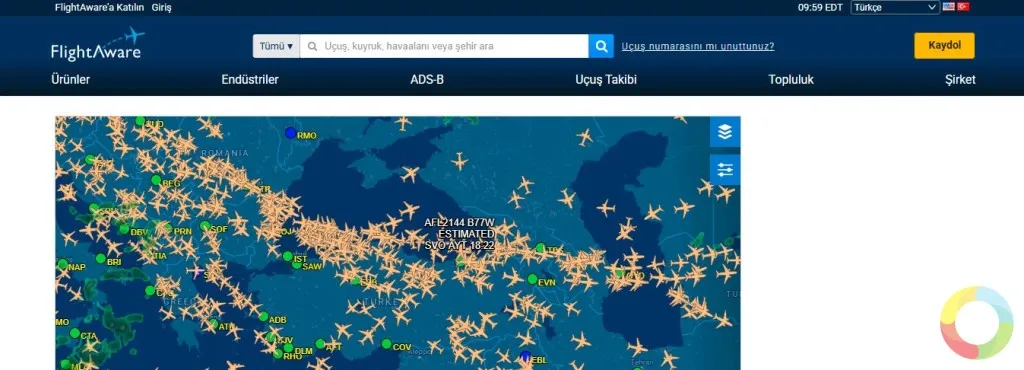 FlightAware canlı uçak takibi ve gerçek zamanlı hava trafiği