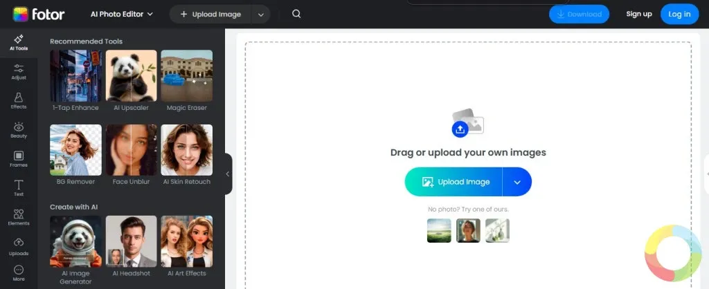 Fotor çevrimiçi fotoğraf düzenleme arayüz ekran görüntüsü