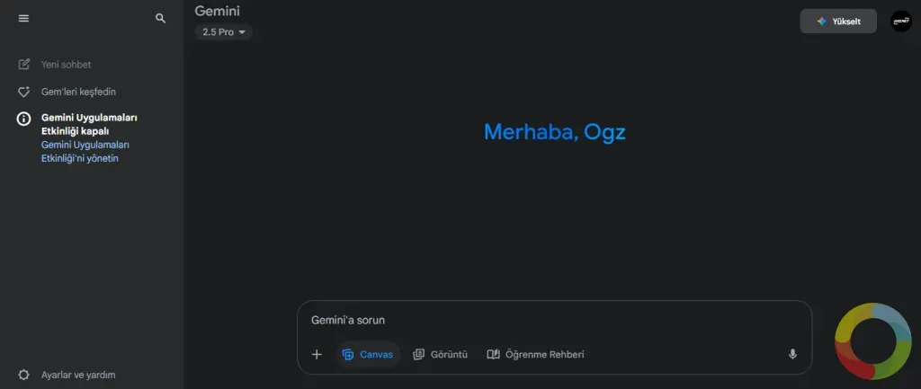 Gemini yapay zeka sohbet robotu arayüzü, canlı internet bağlantısı ile güncel veri sunma ve görsel tanıma özellikleriyle.
