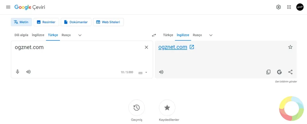 Google Çeviri - Google Çeviri arayüzü ve metin çevirme ekranı