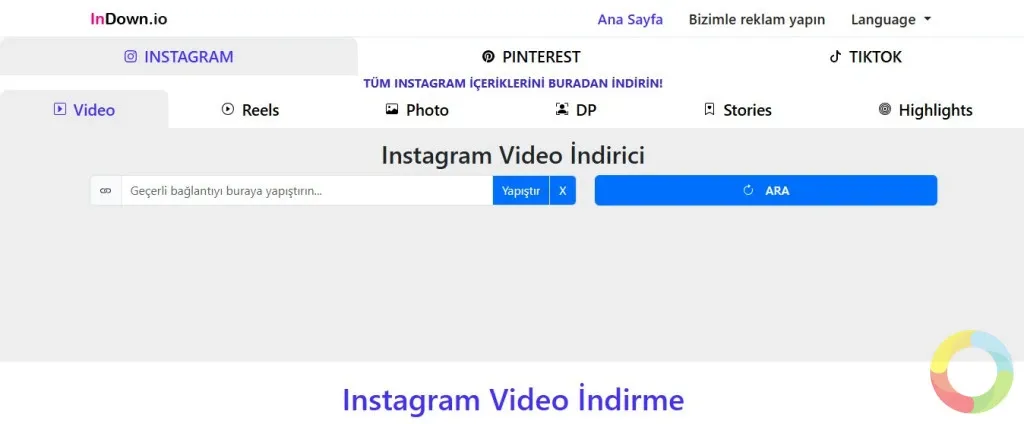 Ücretsiz Instagram video indirme sitesi indown.io arayüzü