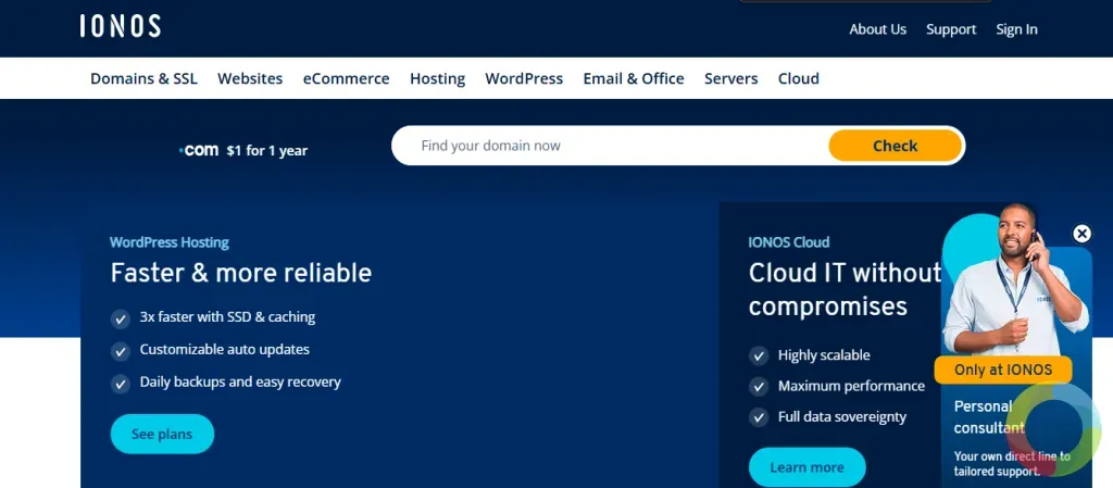 IONOS - Domain kaydı konusunda IONOS, çeşitli alan adı uzantıları için kayıt hizmeti sunar.