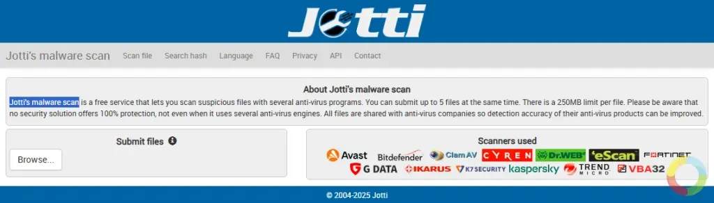 Jotti’s Malware Scan - dosya tarama arayüzü ve analiz ekranı