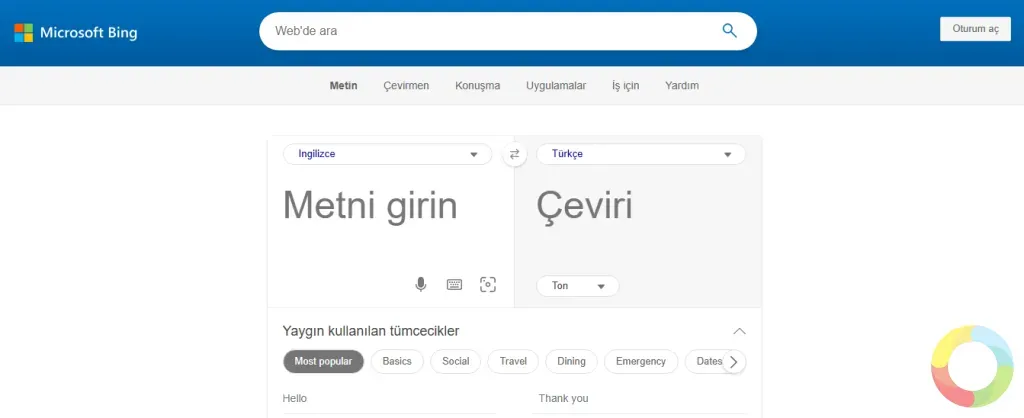 Microsoft Translator - Bing Microsoft Translator arayüzü ve otomatik dil algılama özelliği