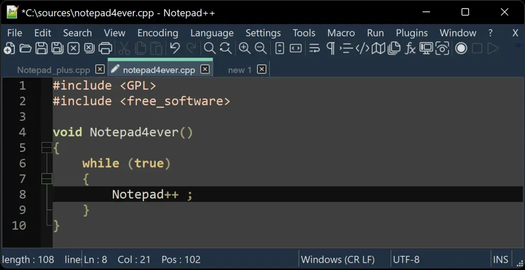 Notepad++ hafif ve güçlü açık kaynak kod düzenleyici