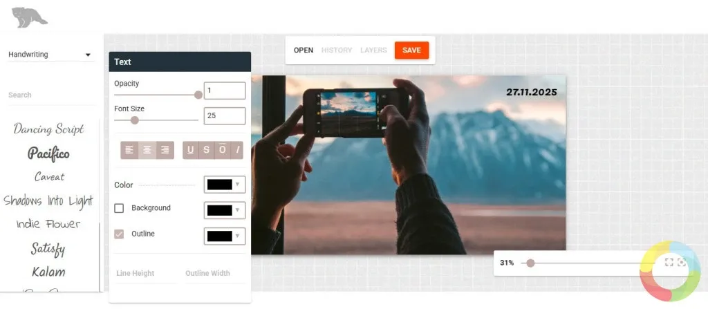 Ofoct web sitesinde fotoğraf yükleme ve otomatik tarih saat damgası ekleme ekran görüntüsü