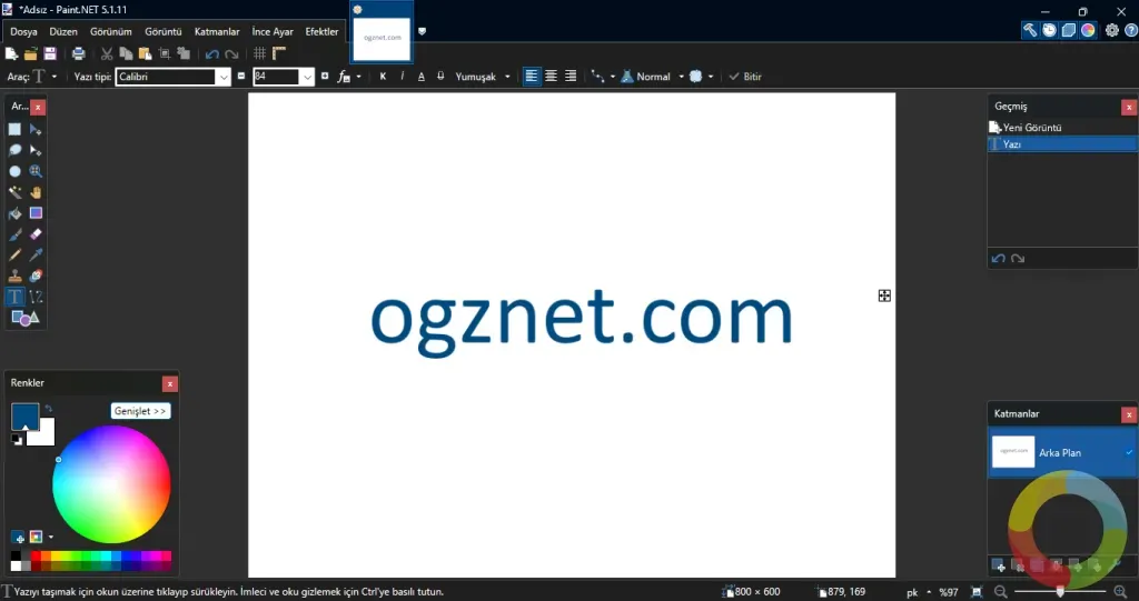 Paint.NET görüntü düzenleme yazılımı kullanıcı arayüzü ve katman özellikleri