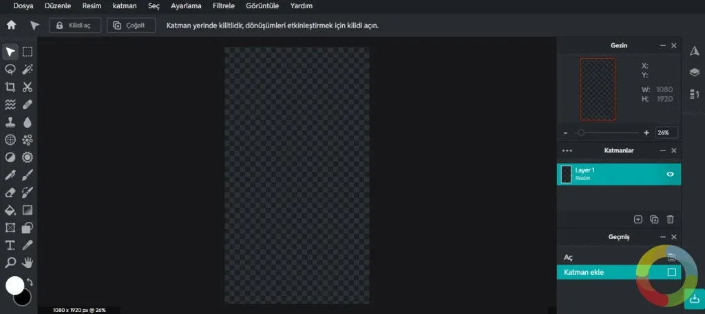 Pixlr online Photoshop alternatifi arayüz ekran görüntüsü