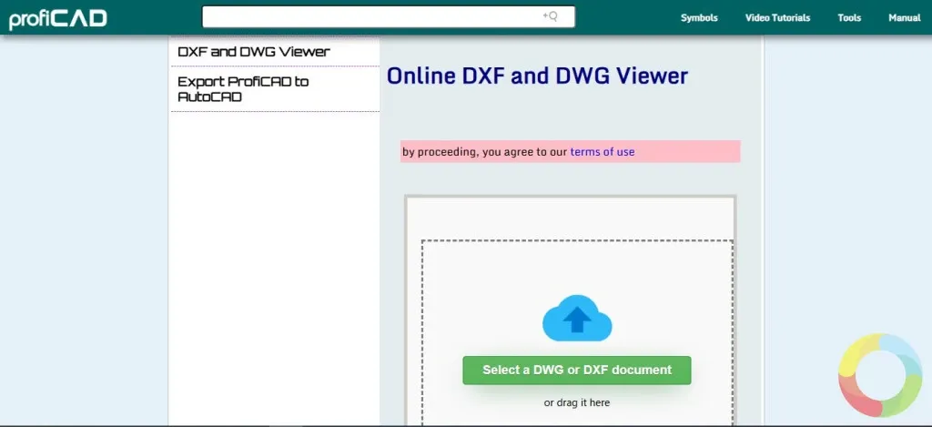ProfiCAD online DWG ve DXF dosyası önizleme ve PDF dönüştürme arayüzü