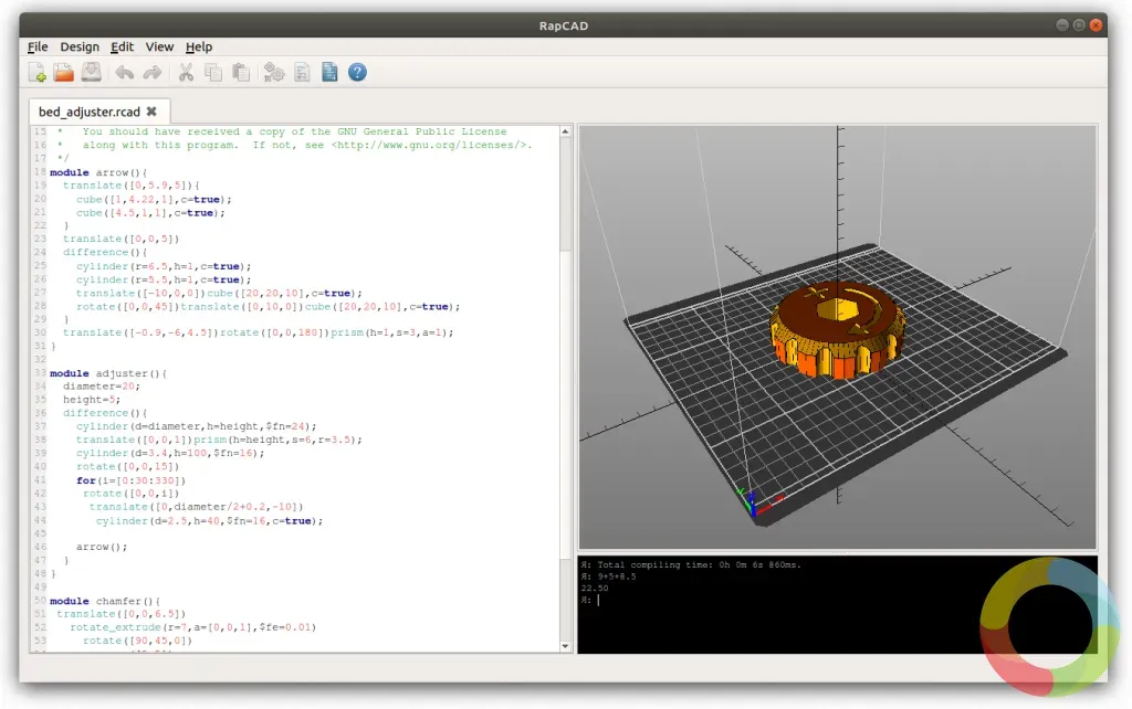RapCAD - RapCAD kod tabanlı CAD arayüzünde oluşturulmuş 3D model