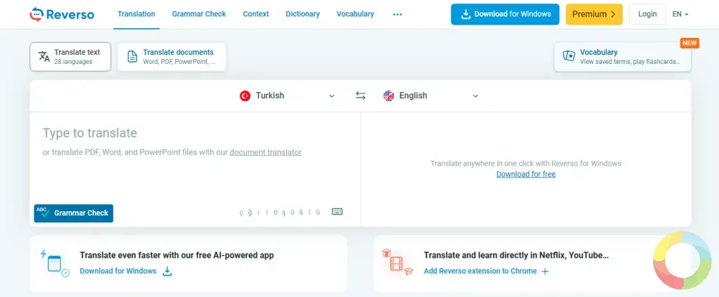 Reverso - Reverso çeviri arayüzü ve sesli metin dinleme özelliği