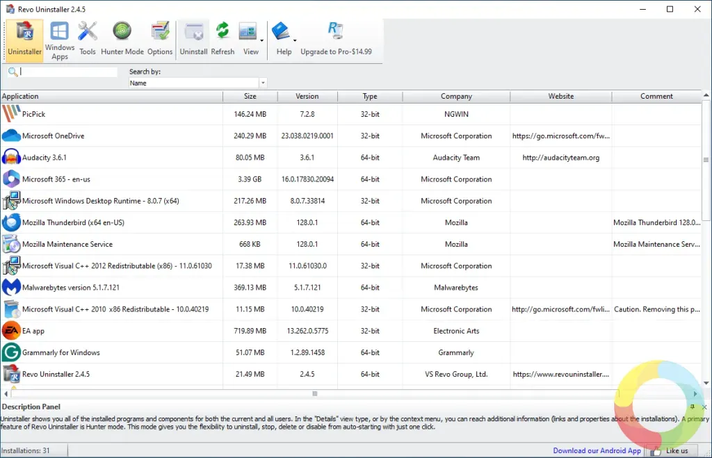 Revo Uninstaller program kaldırma ve sistem temizleme özellikleri arayüzü ekran görüntüsü