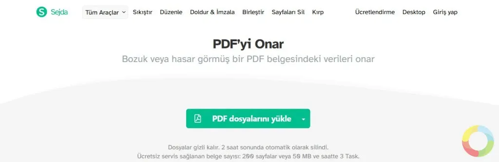 Sejda Repair PDF - Bozuk veya hasar görmüş bir PDF belgesindeki verileri onar