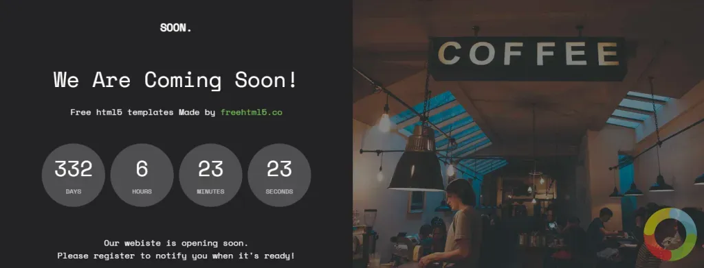 Soon ücretsiz HTML5 Bootstrap şablonu geri sayım sayacı ile yapım aşamasında sayfa