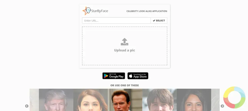 StarByFace web sitesi ekran görüntüsü - ünlü benzerini bulma algoritması ve kullanıcı yüzü eşleştirme örneği