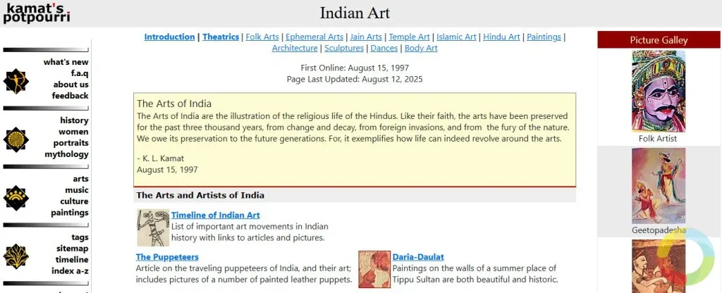 The Arts of India sitesinde Hint sanat eserlerini inceleyen kullanıcı