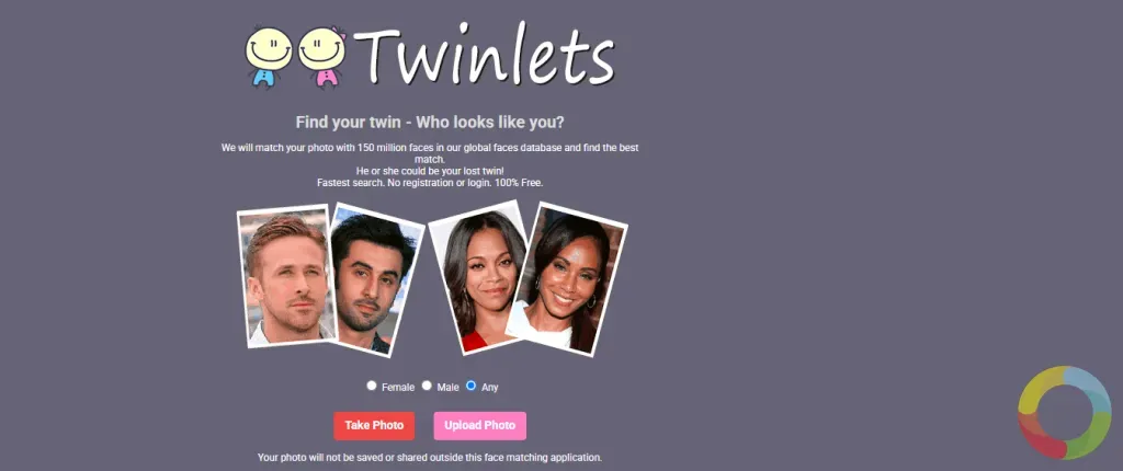 Twinlets web sitesi kullanıcı arayüzü - yüz yükleme ekranı ve doppelgänger eşleşme sonucu görüntüsü