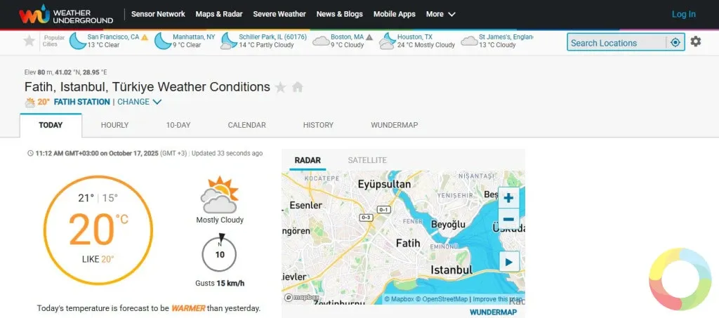 Weather Underground uygulaması arayüzü, hiper-yerel hava tahminleri ve interaktif radar haritaları