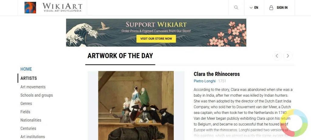 WikiArt sitesinde farklı sanat akımlarından eserleri inceleyen kullanıcı