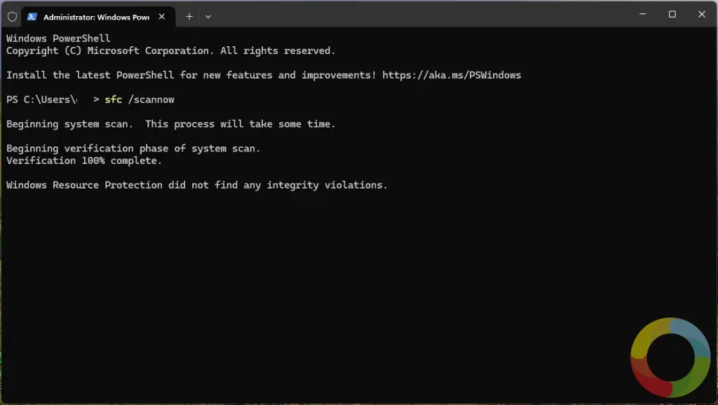 Windows Komut İsteminde sfc scannow komutunun çalıştırıldığı ekran görüntüsü