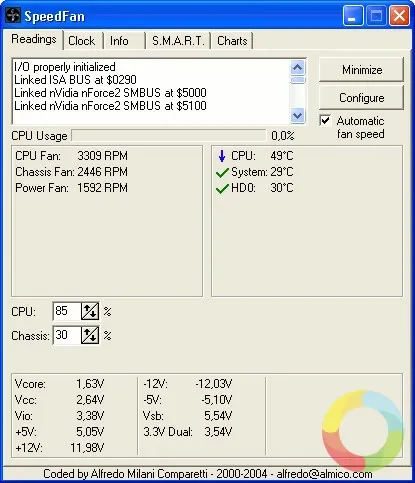SpeedFan - CPU soğutma programı arayüzü ve fan hız kontrol seçenekleri