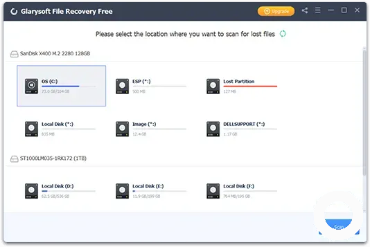 Glarysoft File Recovery Free arayüzü ile silinen dosyaları USB ve sabit diskten geri getirme ekranı