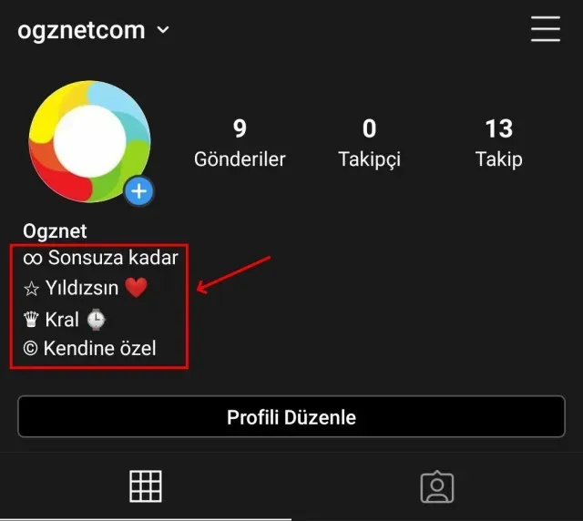 Instagram Biyografiye Özel Karakter Ekle