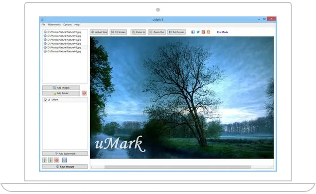 uMark Photo Watermarker programının ana ekran görüntüsü, fotoğraflara tarih damgası ekleme işlemi