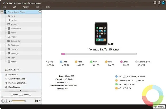 ImTOO iPhone Transfer ile iPhone’dan bilgisayara ve iTunes’a dosya aktarımı ekran görüntüsü