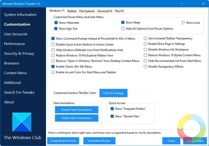 Ultimate Windows Tweaker 5 ile Windows 11 performansını artırma ve kişiselleştirme aracı