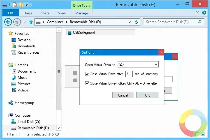 USB Safeguard ile parola korumalı USB sürücü ve şifreleme ekran görüntüsü