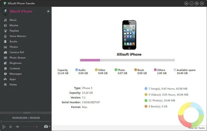 Xilisoft iPhone Transfer ile iPhone ve bilgisayar arasında dosya senkronizasyonu ekran görüntüsü