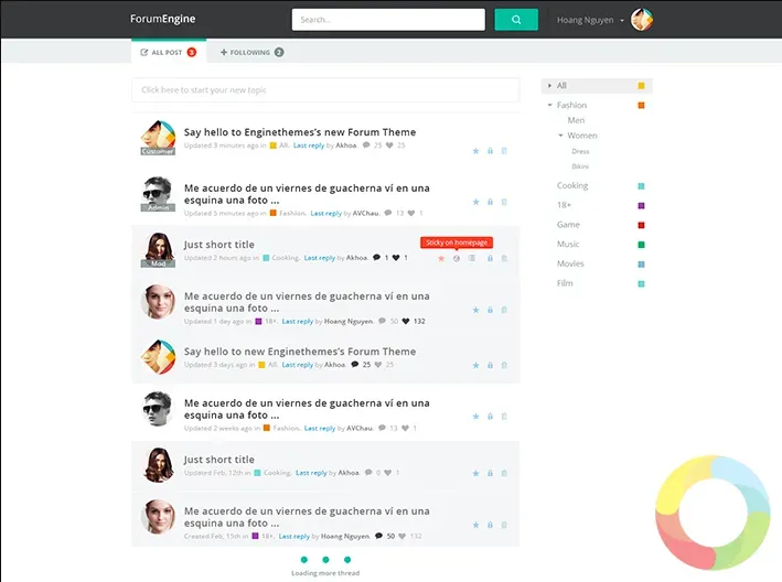 ForumEngine WordPress premium forum teması arayüzü
