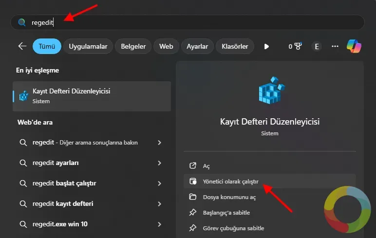 Kayıt Defteri Düzenleyicisi'ni yönetici olarak