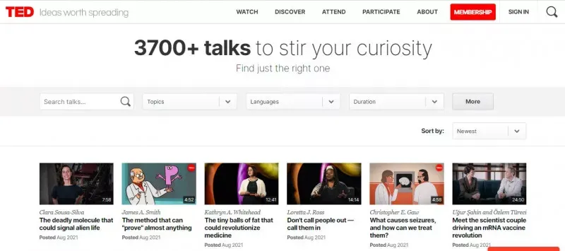 TED Talks - TED Talks, teknoloji, tasarım, eğlence vb. dahil olmak üzere çeşitli konularda videolar bulunan YouTube gibi bir video sitesidir.