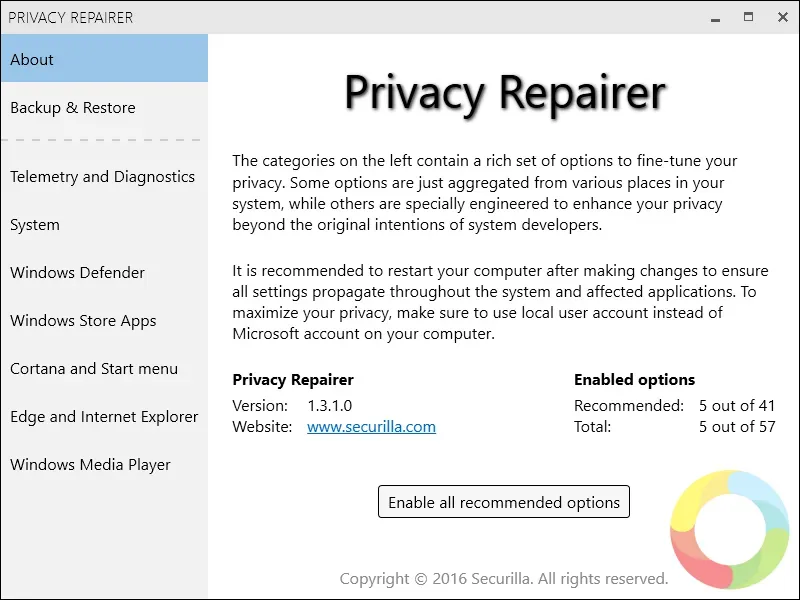 Privacy Repairer Windows gizlilik aracı ekran görüntüsü