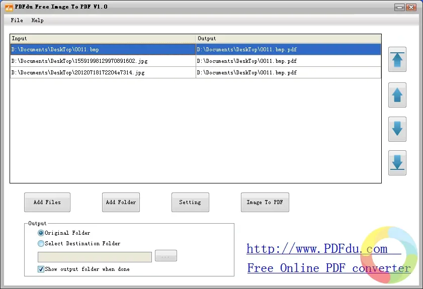PDFdu Free Image to PDF Converter ile PDF dosyasına metin filigranı ekleme arayüzü