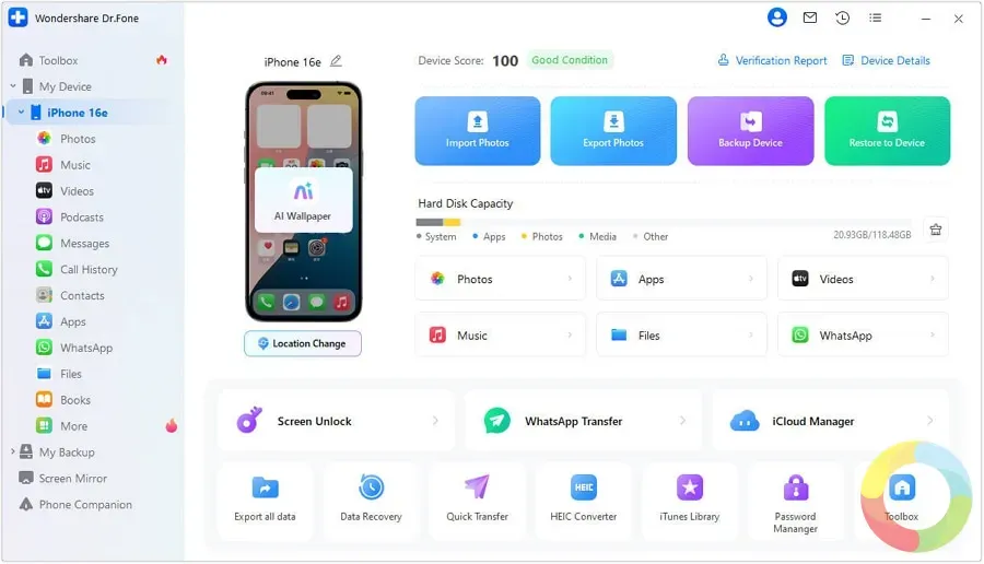Dr.Fone ile iPhone’dan bilgisayara dosya aktarımı ekran görüntüsü